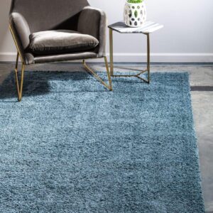 Unique Loom Studio Solid Shag Collection Urban Modern Super Soft & Plush Area Rug, 5 ft x 8 ft, Slate Blue