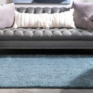 Unique Loom Studio Solid Shag Collection Urban Modern Super Soft & Plush Area Rug, 5 ft x 8 ft, Slate Blue