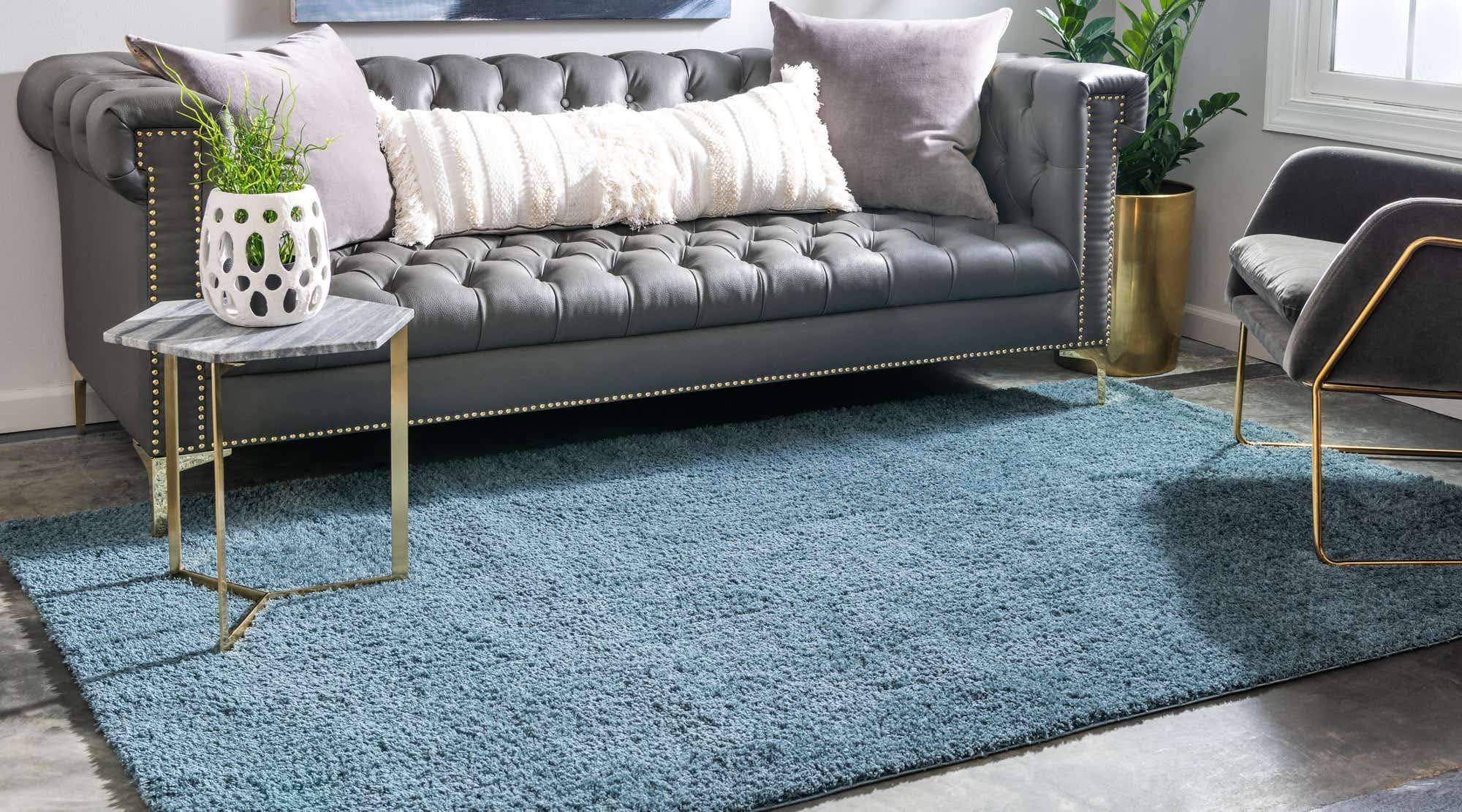 Unique Loom Studio Solid Shag Collection Urban Modern Super Soft & Plush Area Rug, 5 ft x 8 ft, Slate Blue