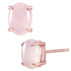 Rose Quartz Stud Earrings in Sterling Silver and 14K Rose Gold Plated