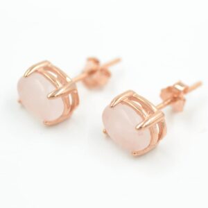 Rose Quartz Stud Earrings in Sterling Silver and 14K Rose Gold Plated