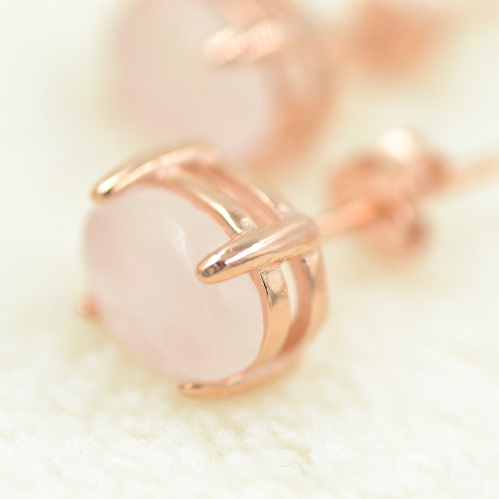 Rose Quartz Stud Earrings in Sterling Silver and 14K Rose Gold Plated