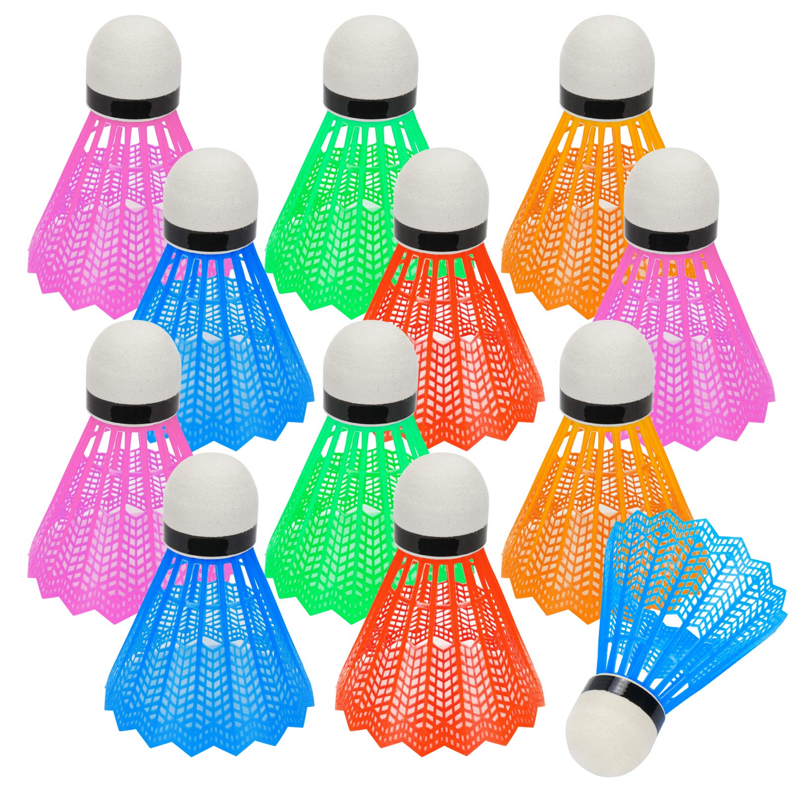 Hysagtek 12 Pcs Plastic Badminton Shuttlecocks Badminton Birdie Indoor Outdoor Sport Training Badminton Birds for Ball Training Exercise Gym Fitness Game, Random Color