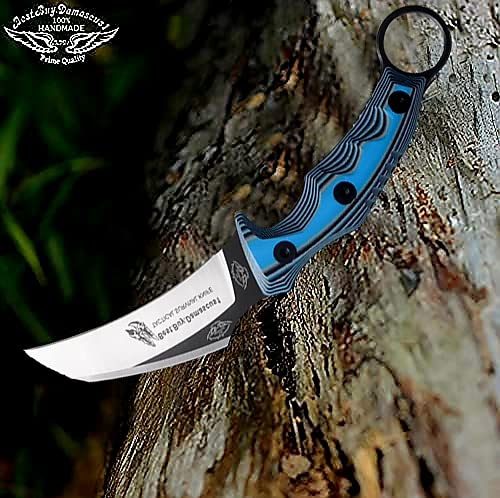 Best.Buy.Damascus1 Hunting knife Survial Blue G10 Fixed Blade Knife with Kydex Sheath Prime Qulity