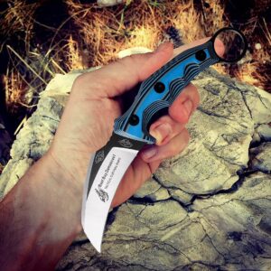 Best.Buy.Damascus1 Hunting knife Survial Blue G10 Fixed Blade Knife with Kydex Sheath Prime Qulity