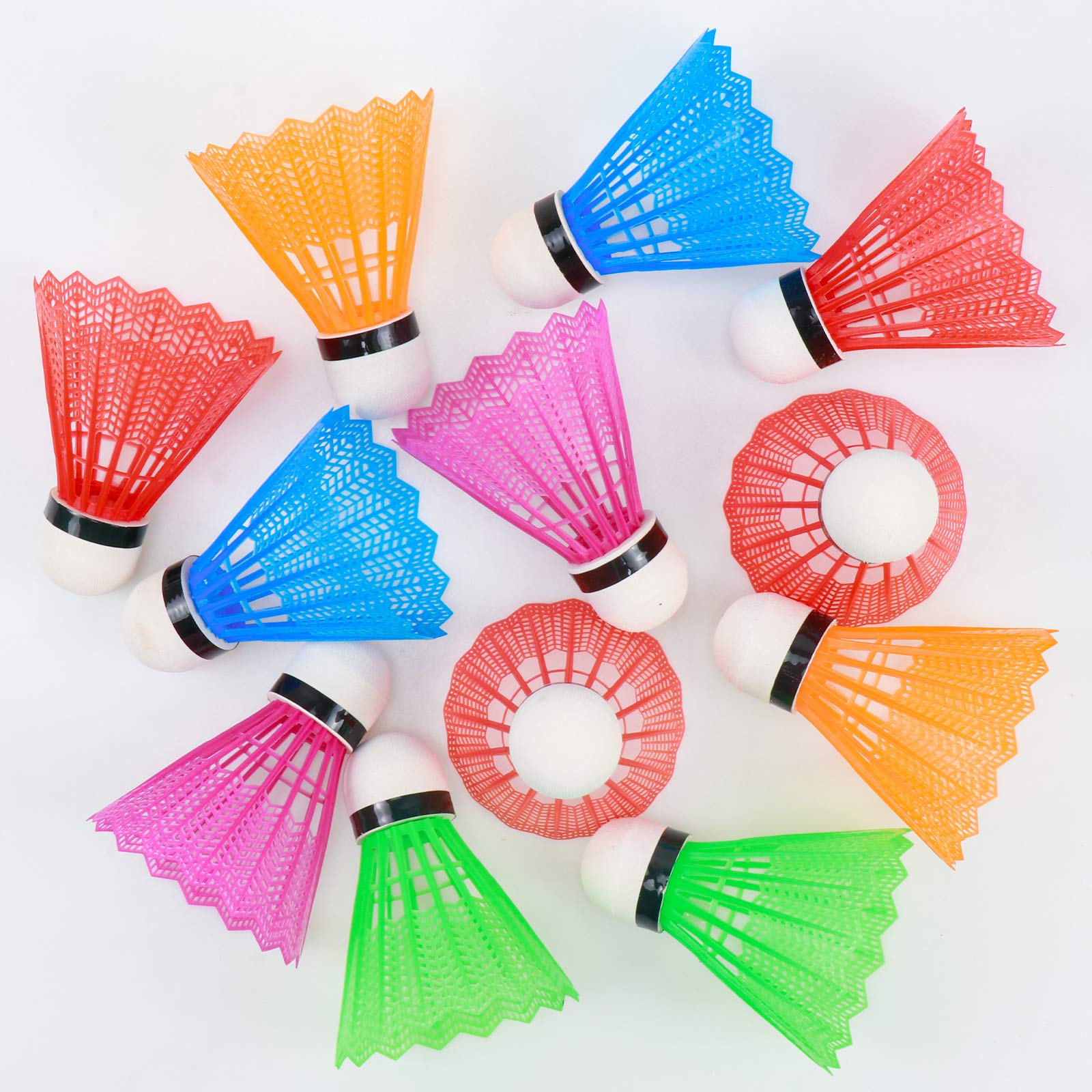 Hysagtek 12 Pcs Plastic Badminton Shuttlecocks Badminton Birdie Indoor Outdoor Sport Training Badminton Birds for Ball Training Exercise Gym Fitness Game, Random Color