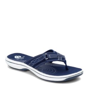 clarks women's breeze sea flip-flop, navy synthetic, 11