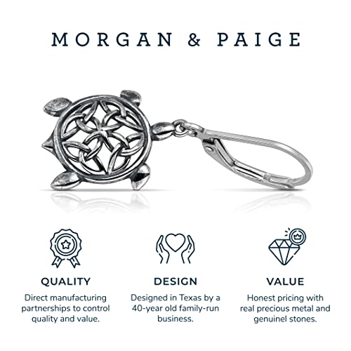 MORGAN & PAIGE Silver Turtle Celtic Knot Dangle Earrings for Women - 925 Sterling Silver Drop Earring Design, Lightweight and Hypoallergenic for Sensitive Ears with Secure Clasp