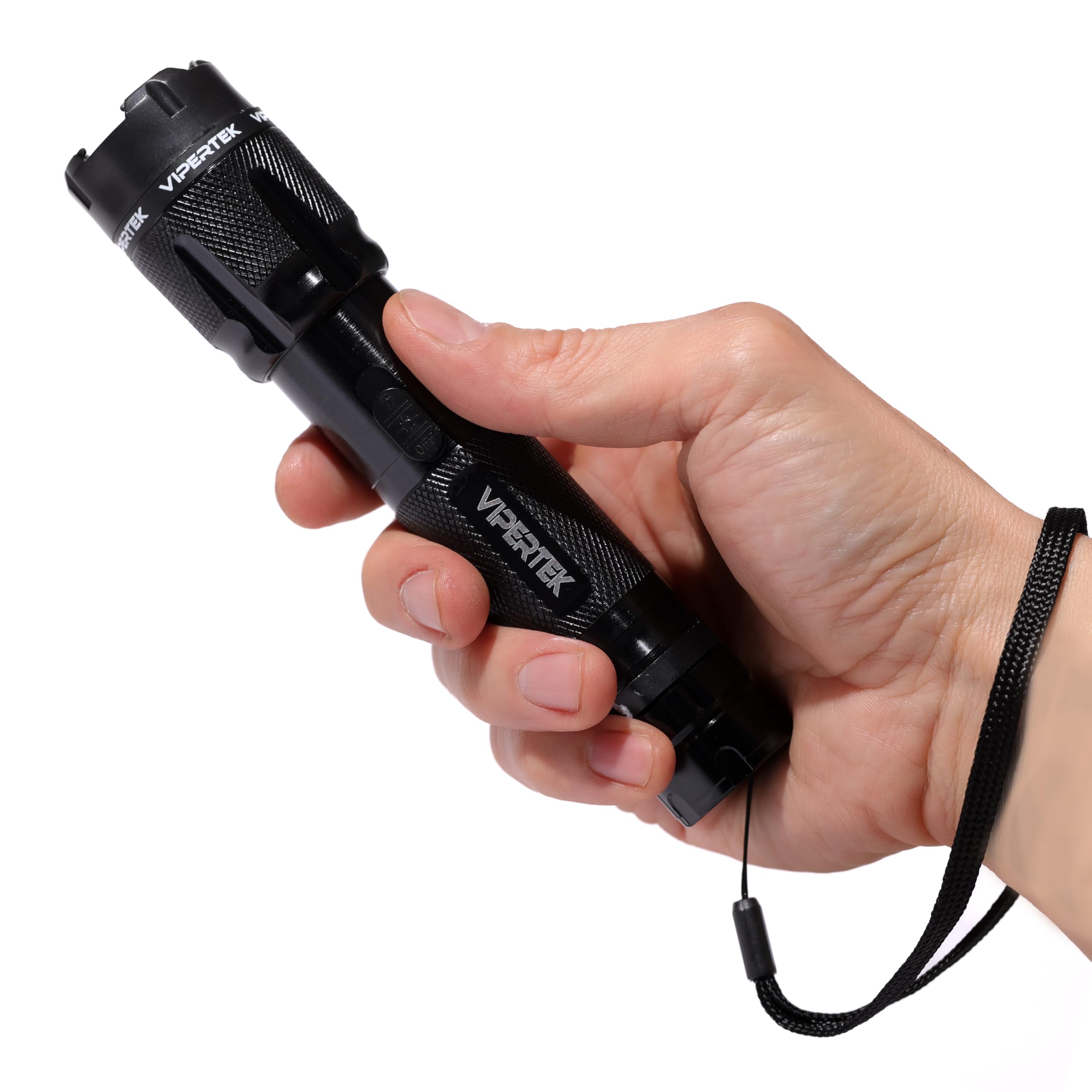 VIPERTEK VTS-T03 Aluminum Stun Gun for Self Defense Rechargeable with LED Flashlight, Black