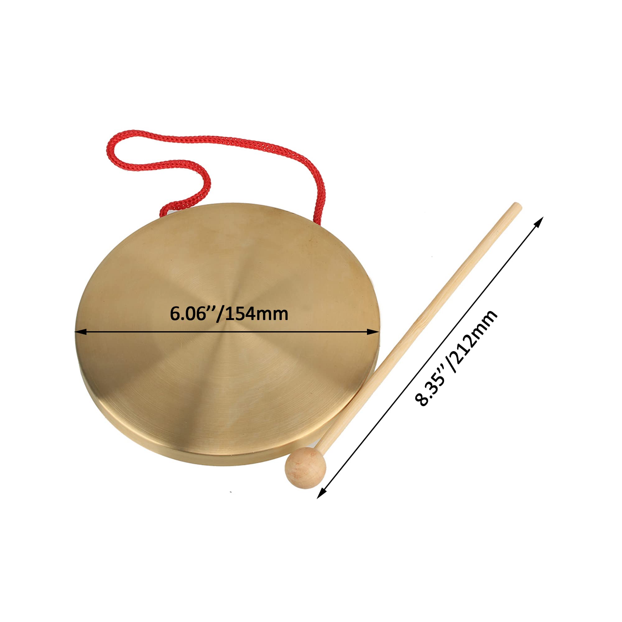 Yibuy 15.5cm Brass Instruments Copper Cymbals Opera Gong with Round Play Hammer Drumstick