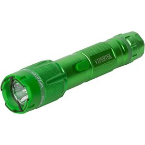 vipertek vts-t03 aluminum stun gun for self defense rechargeable with led flashlight, green