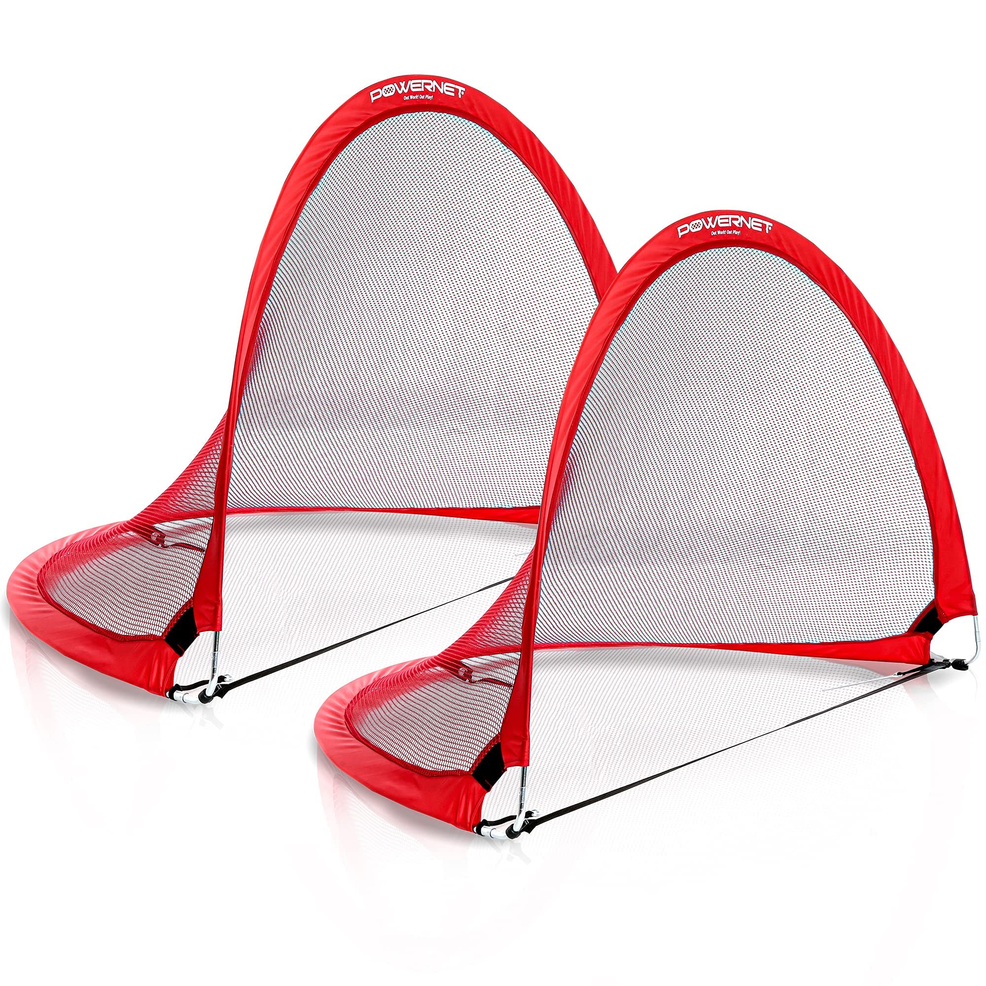 PowerNet Popup Soccer Goals Portable Net | 2 Goals with Carrying Bag | Durable Lightweight Frame | Quick Setup Easy Folding Storage | Multiple Sizes (4x3 Round Popup)