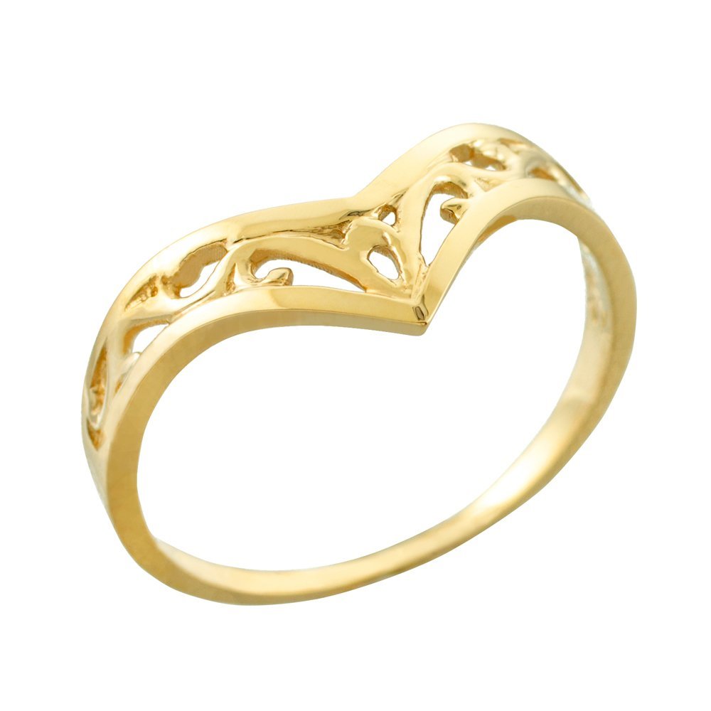 Modern Contemporary Rings Fine 14k Yellow Gold Filigree Chevron Ring for Women (Size 12)