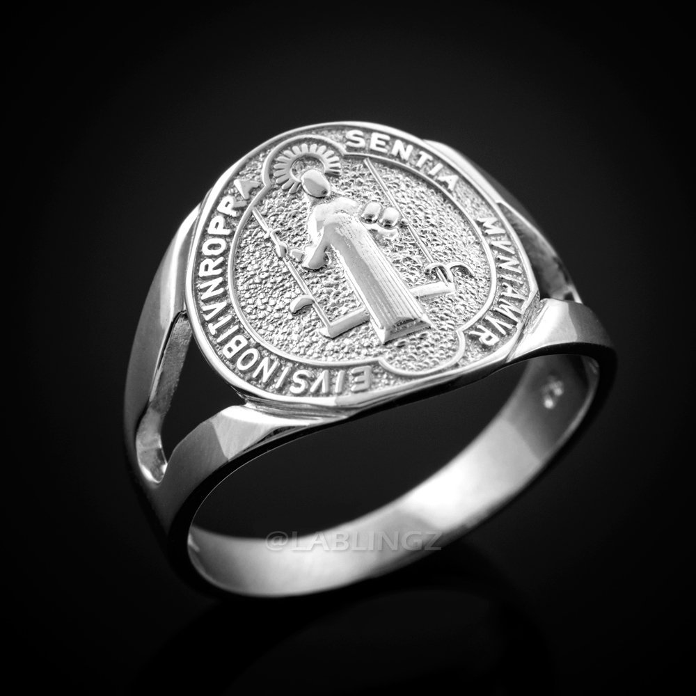 Religious Jewelry by LABLINGZ 925 Sterling Silver Saint Benedict Medallion Ring (Size 8)