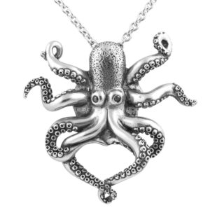 controse silver-toned stainless steel black eyed octopus necklace with pendant (18" - 20" adjustable chain)