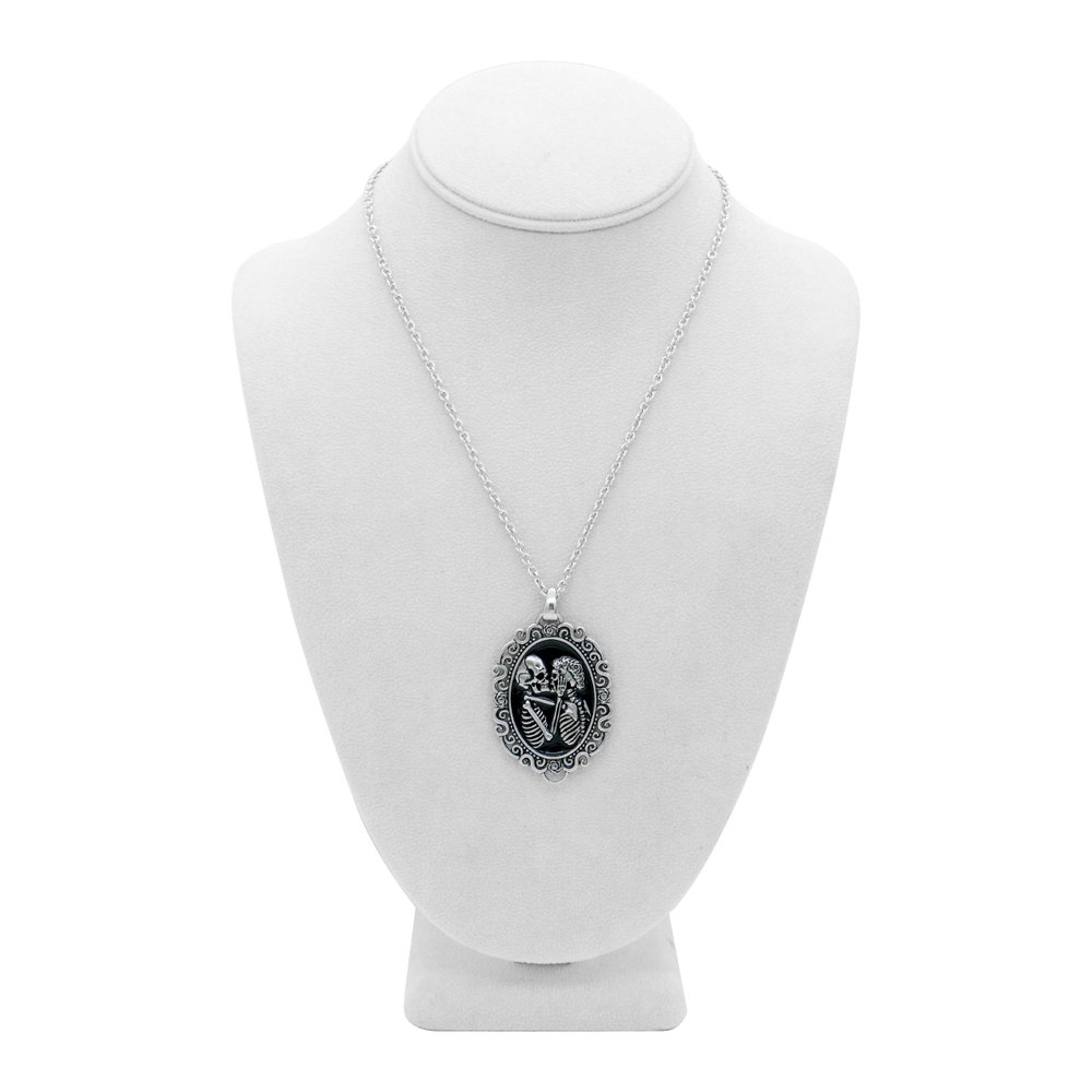 Controse Women's Silver-Toned Stainless Steel - The Eternal Lovers Skull Cameo Necklace (17" - 19" adjustable chain)