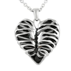 controse silver-toned stainless steel rib cage heart necklace 17" - 19" adjustable chain