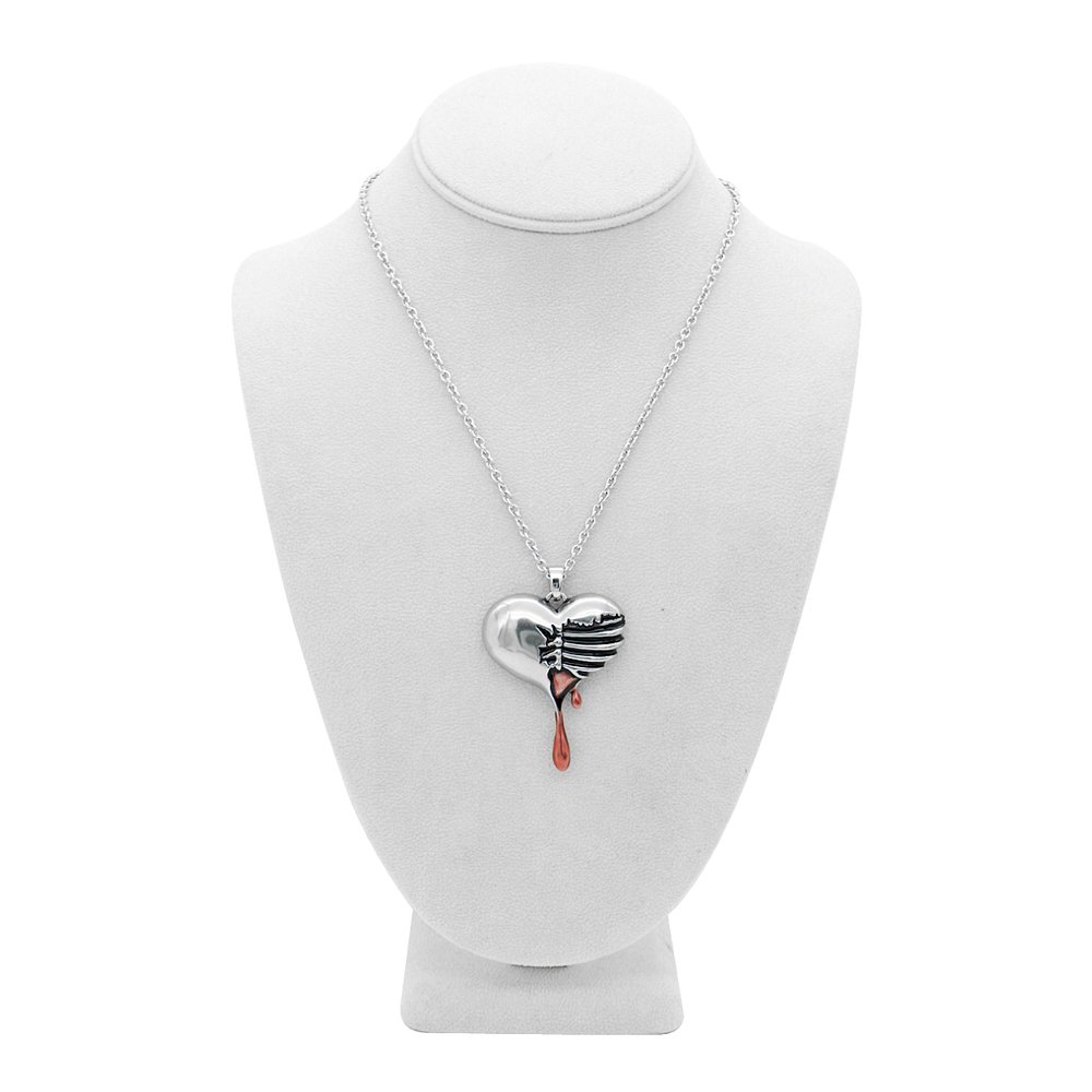 Controse Silver-Toned Stainless Steel Bleeding Heart Necklace with Pendant (17" - 19" Adjustable Chain)