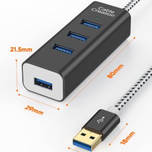 CableCreation 4-Port USB 3.0 Hub with 4.9ft Extension Cable - 5Gbps Data Rate for MacBook Pro, iMac, PC, Laptop, USB Flash Drives, Surface Pro, XPS - Aluminum Black, 1.5M