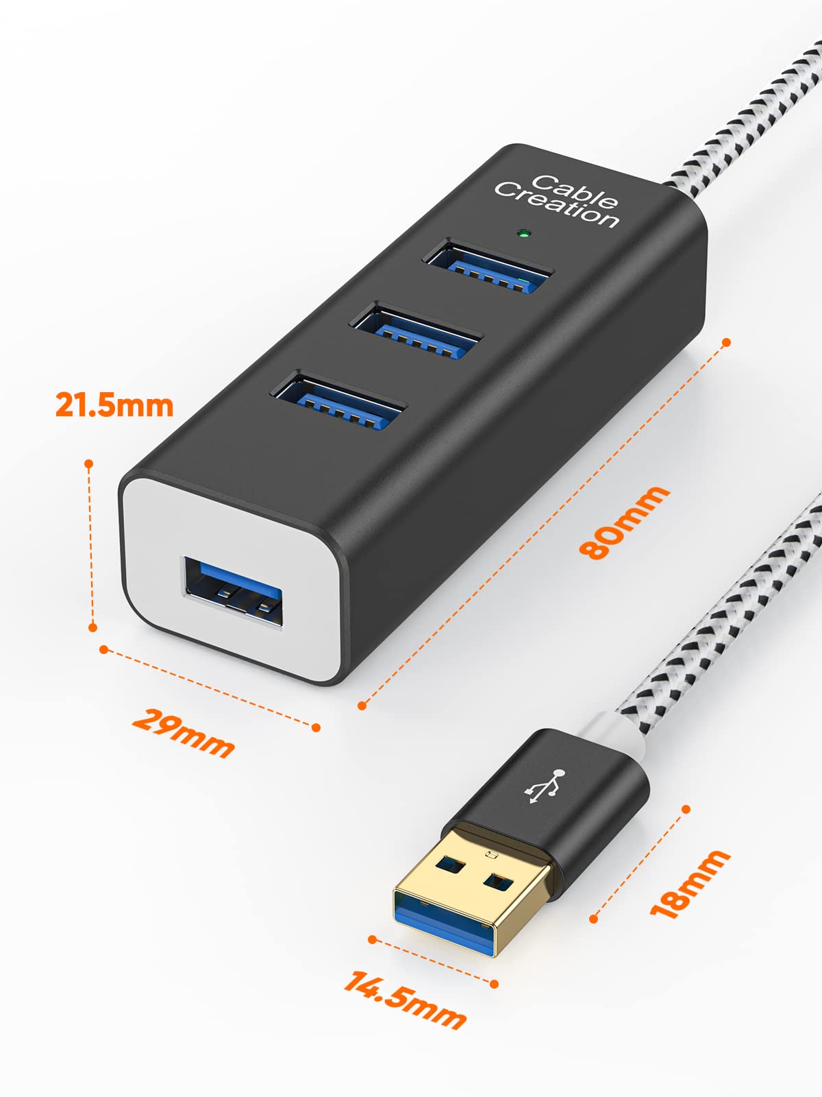 CableCreation 4-Port USB 3.0 Hub with 4.9ft Extension Cable - 5Gbps Data Rate for MacBook Pro, iMac, PC, Laptop, USB Flash Drives, Surface Pro, XPS - Aluminum Black, 1.5M