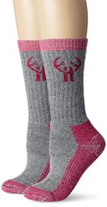 2 pack huntworth heavyweight wool blend boot sock, grey/fuchsia, large