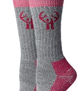 2 Pack Huntworth Heavyweight Wool Blend Boot Sock, Grey/fuchsia, Large