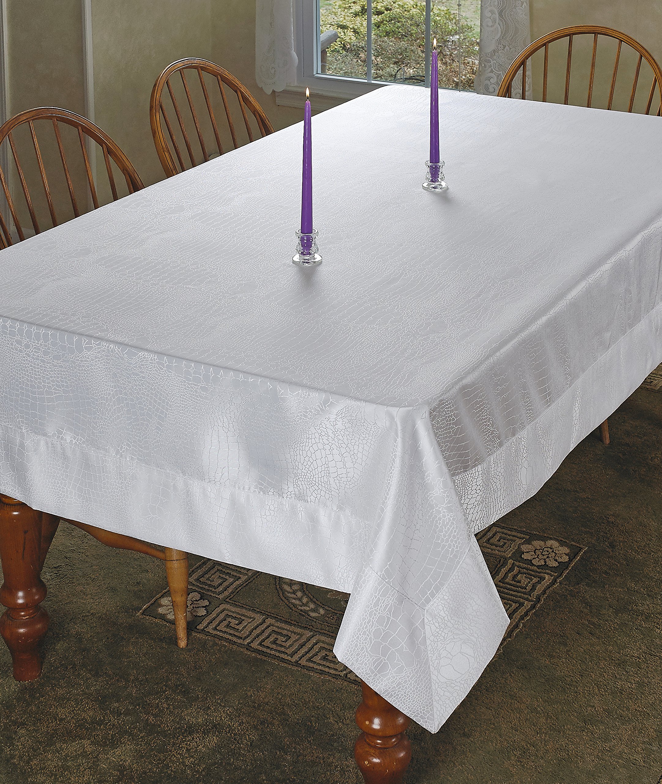 Violet Linen Luxurious Damask Crocodile Design Tablecloths, 70" X 160" - in White