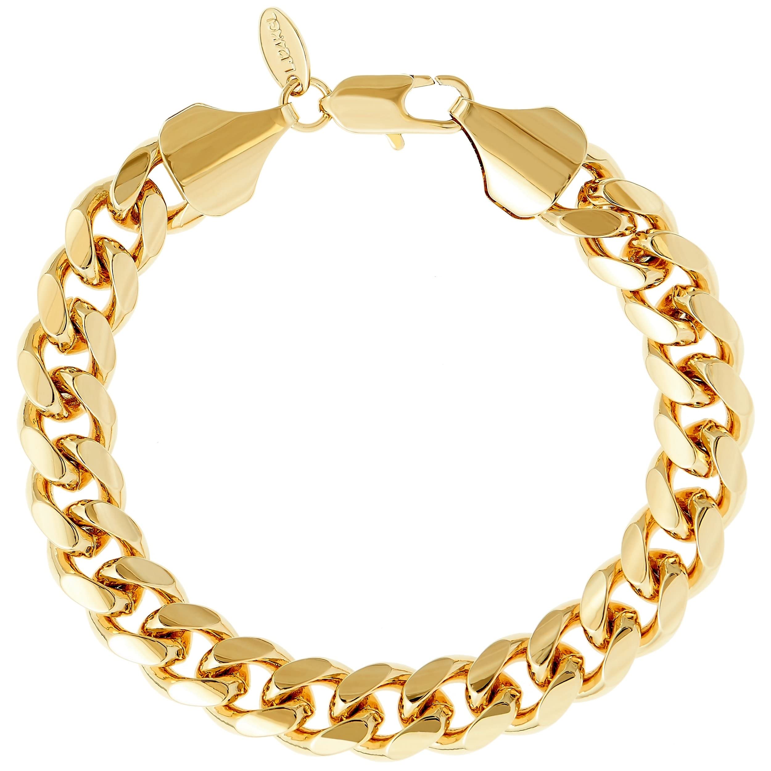 LIFETIME JEWELRY 11mm Miami Curb Cuban Link Chain Bracelet 24k Real Gold Plated (Gold, 8 inches)