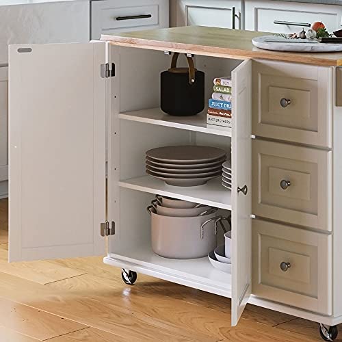 Homestyles Mobile Kitchen Island Cart with Wood Drop Leaf Breakfast Bar, Off White,Soft White, 54 Inch Width