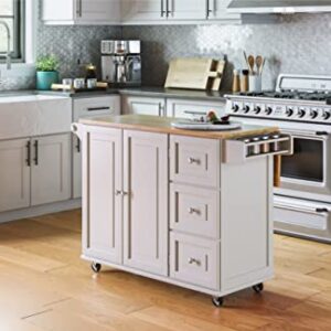 Homestyles Mobile Kitchen Island Cart with Wood Drop Leaf Breakfast Bar, Off White,Soft White, 54 Inch Width