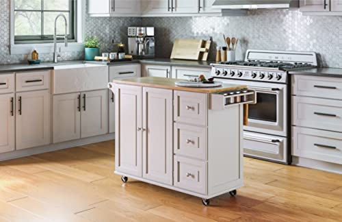 Homestyles Mobile Kitchen Island Cart with Wood Drop Leaf Breakfast Bar, Off White,Soft White, 54 Inch Width