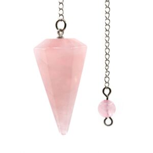 Natural Rose Quartz Crystal Gemstone Hexagonal Pointed Reiki Chakra Pendant Pendulum