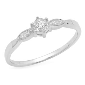 Dazzlingrock Collection 0.05 Carat Round White Diamond Flower Marquise illusion Set Ring for Women in 925 Sterling Silver Size 5