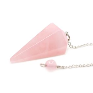 Natural Rose Quartz Crystal Gemstone Hexagonal Pointed Reiki Chakra Pendant Pendulum