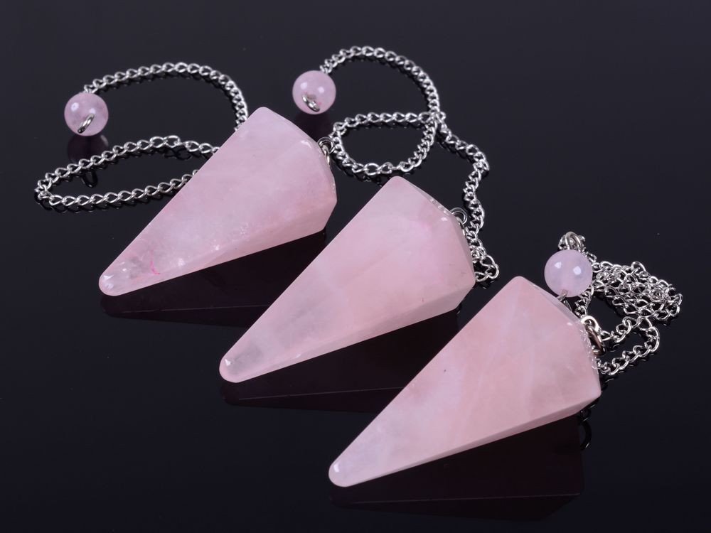 Natural Rose Quartz Crystal Gemstone Hexagonal Pointed Reiki Chakra Pendant Pendulum