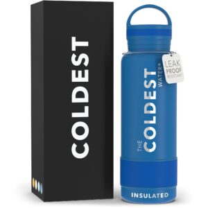 coldest insulated water bottle with handle lid | leak proof, insulated modern stainless steel, triple walled, sport thermos bottles, metal flask | 21oz