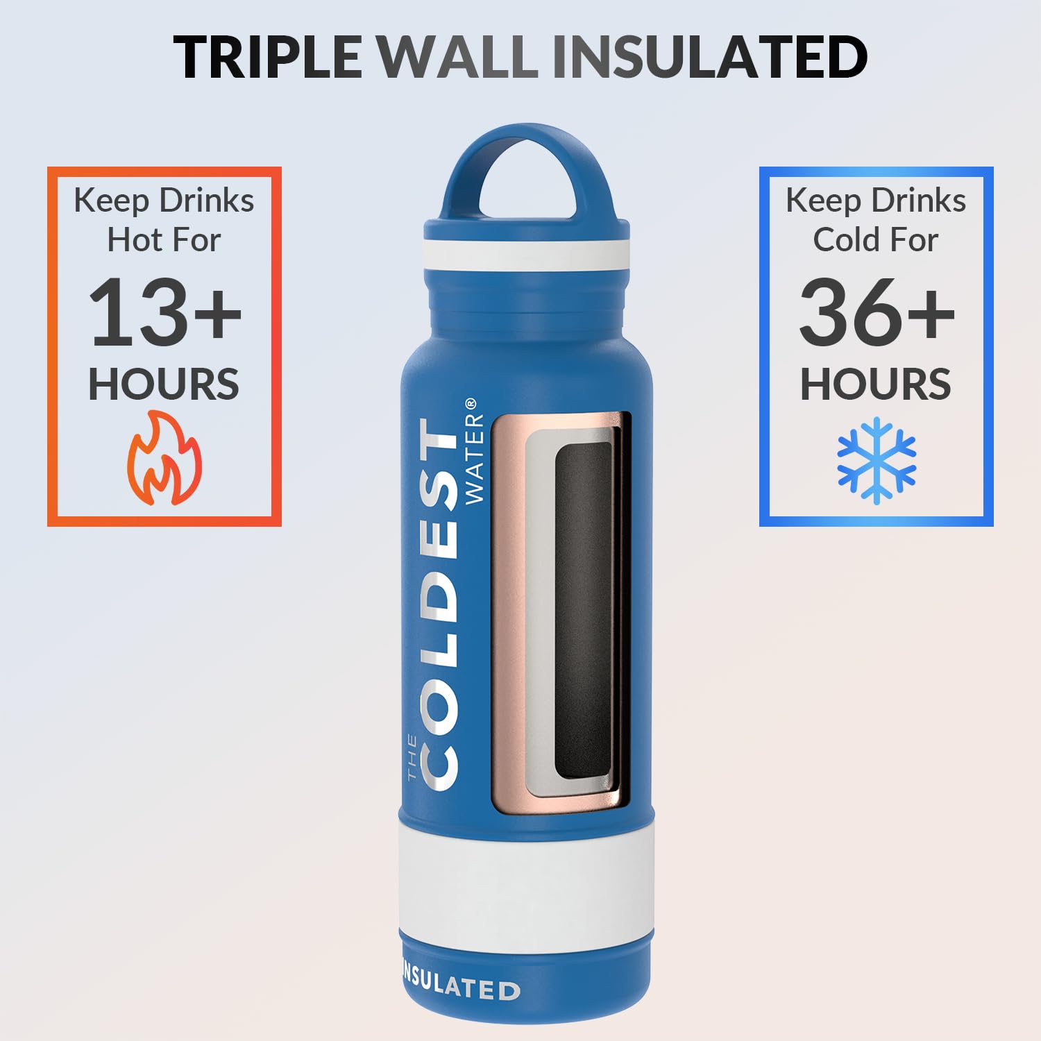 Coldest Insulated Water Bottle with Handle Lid | Leak Proof, Insulated Modern Stainless Steel, Triple Walled, Sport Thermos Bottles, Metal Flask | 21oz