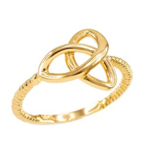 high polish 14k yellow gold twisted style rope band trinity knot ring (size 7)