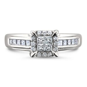 Beyond Brilliance 1/2 Carat Invisible-Set Princess Cut & Round Natural Diamond Engagement Ring in 14K White Gold (H-I, I1-I2)