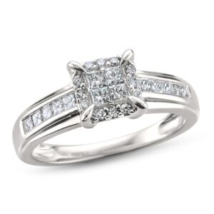 Beyond Brilliance 1/2 Carat Invisible-Set Princess Cut & Round Natural Diamond Engagement Ring in 14K White Gold (H-I, I1-I2)