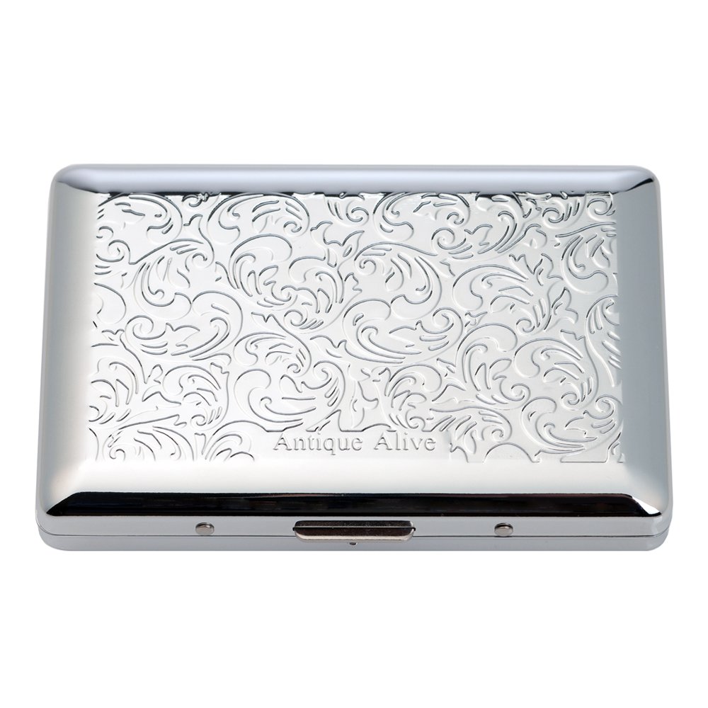 Mother of Pearl Design Engraved Metal Stainless Steel Cigarette Holder Case Storage Box (Double Crane)