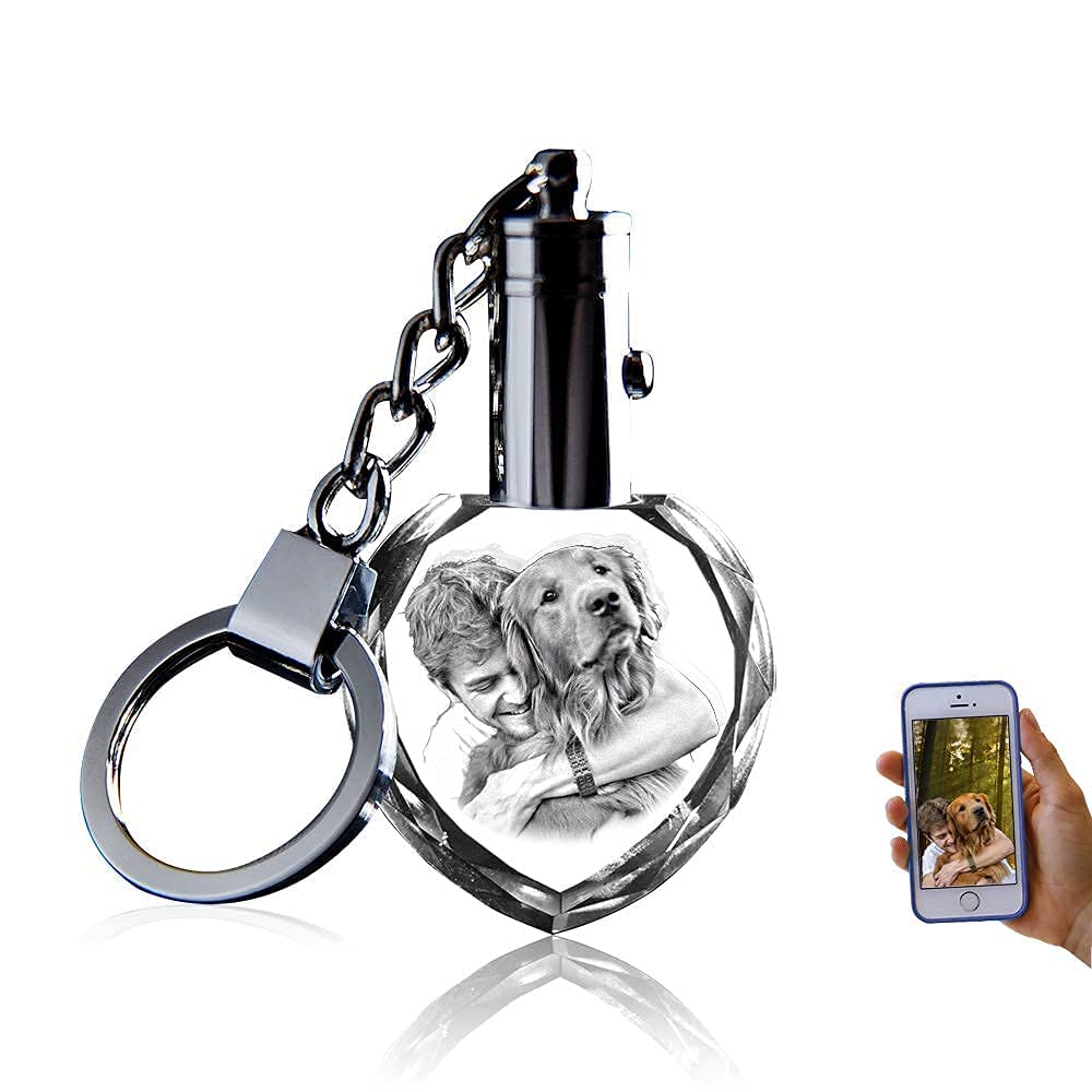 3D innovation Crystal Keychain Photo - Lighted Custom Crystal Picture Etched Key chain, Heart