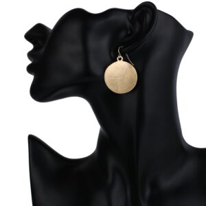 HONGYE Brushed Gold Silver Rose Gold Colored Round Disc Shaped Drop Earring Hook Earring