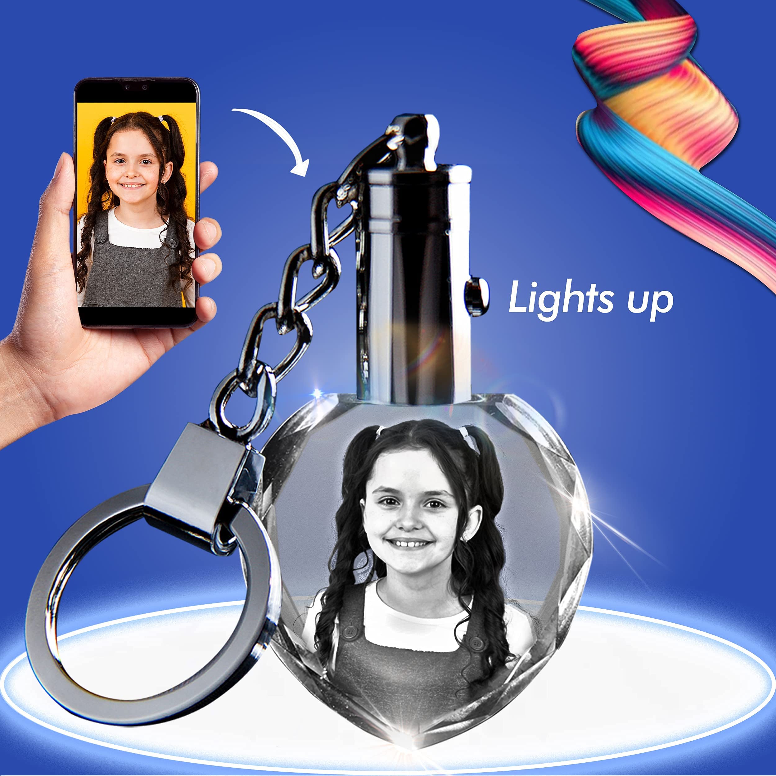 3D innovation Crystal Keychain Photo - Lighted Custom Crystal Picture Etched Key chain, Heart