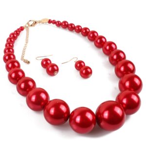 KOSMOS-LI Super Large Style Big Faux Pearl Strand Choker Necklace With Earrings Set