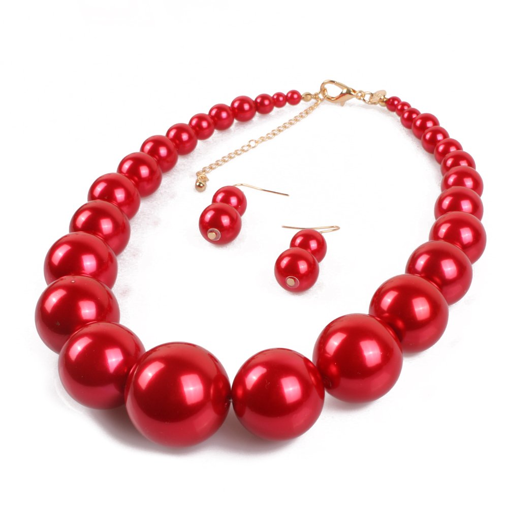 KOSMOS-LI Super Large Style Big Faux Pearl Strand Choker Necklace With Earrings Set