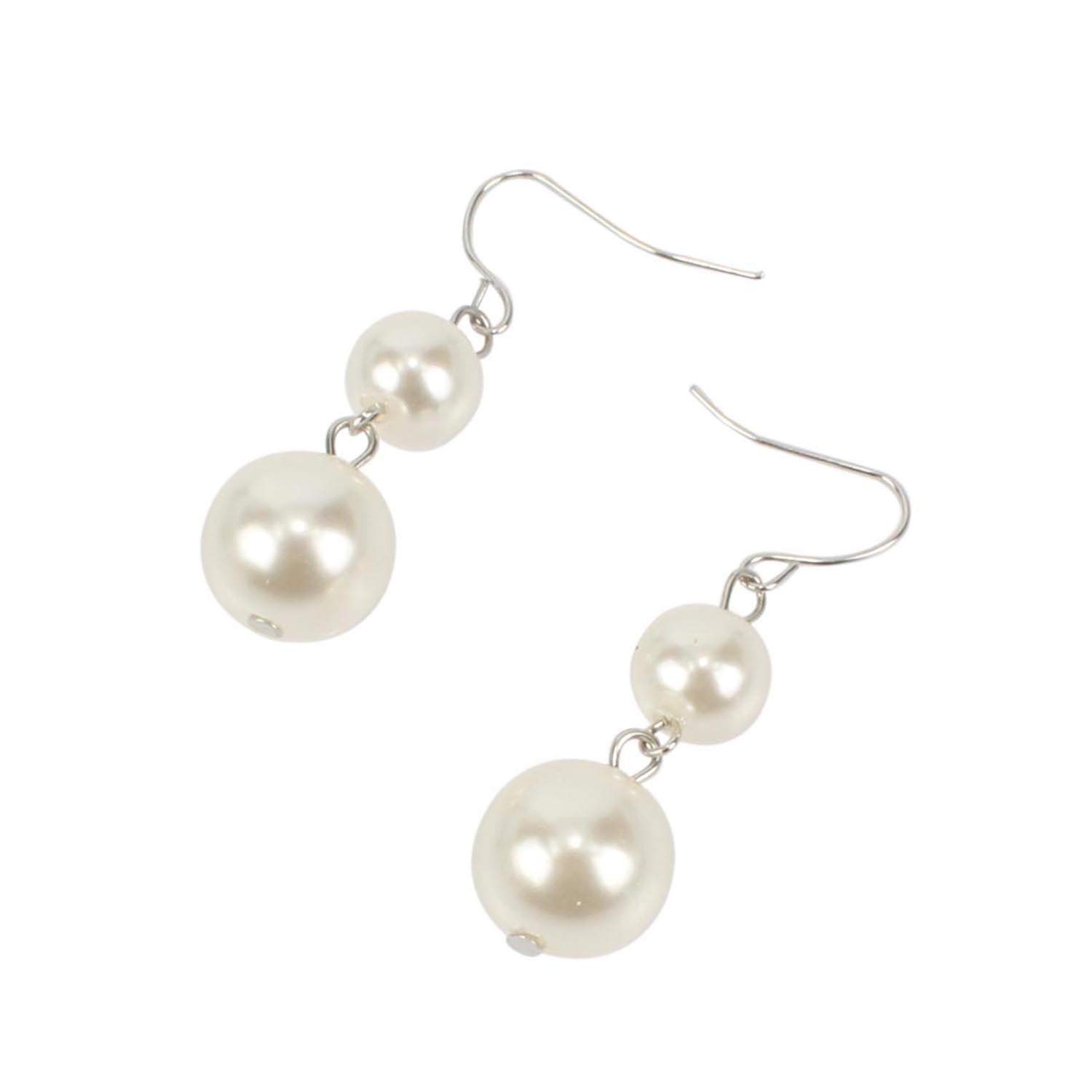 KOSMOS-LI Multi Layer Pearl Strand Necklace Bracelet And Earring Faux Ivory Pearl Jewelry Set