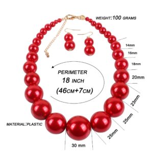 KOSMOS-LI Super Large Style Big Faux Pearl Strand Choker Necklace With Earrings Set