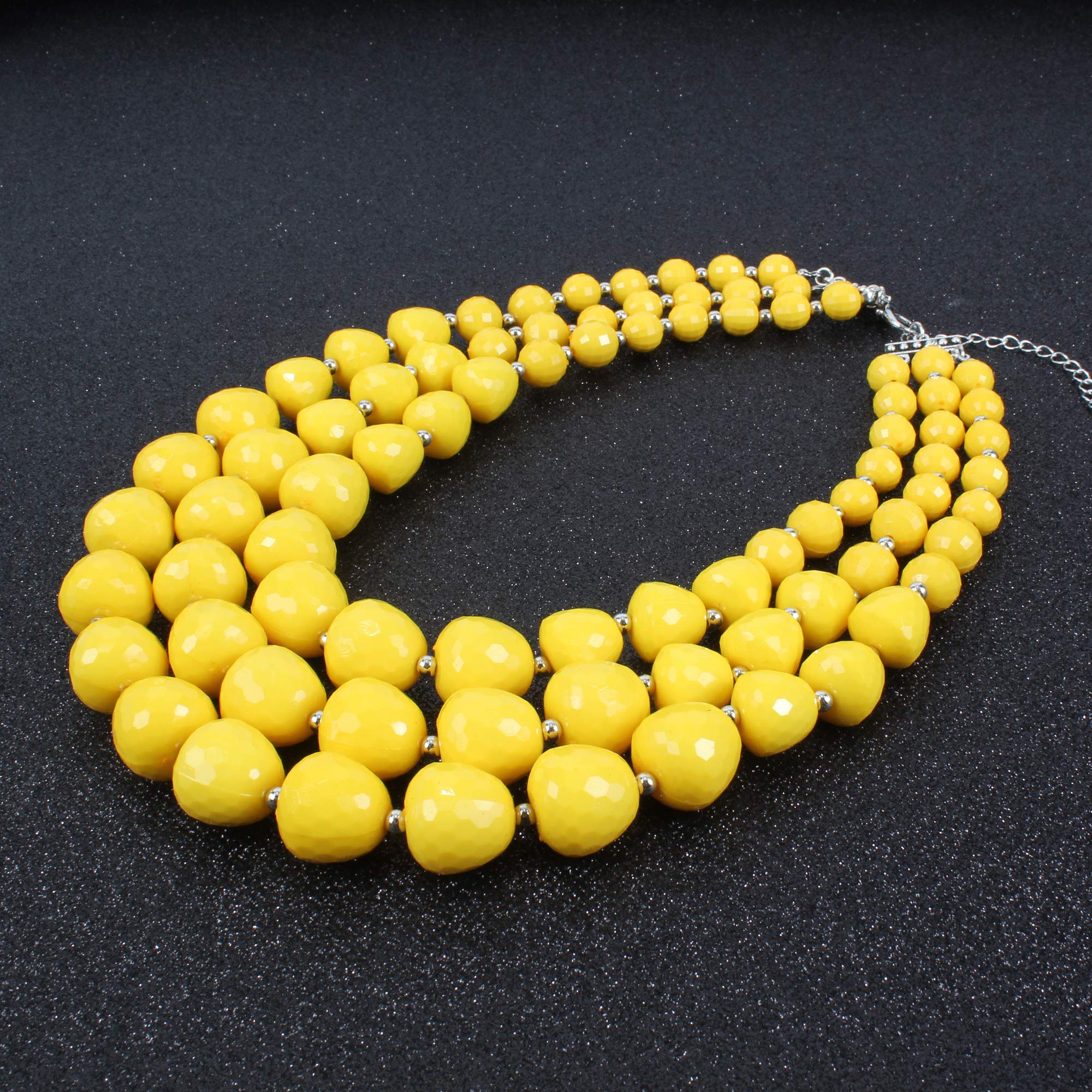 KOSMOS-LI Large and Big 3 Layer Acrylic Yellow Bead Statement Multi Strand Big Necklace