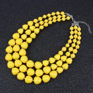 KOSMOS-LI Large and Big 3 Layer Acrylic Yellow Bead Statement Multi Strand Big Necklace